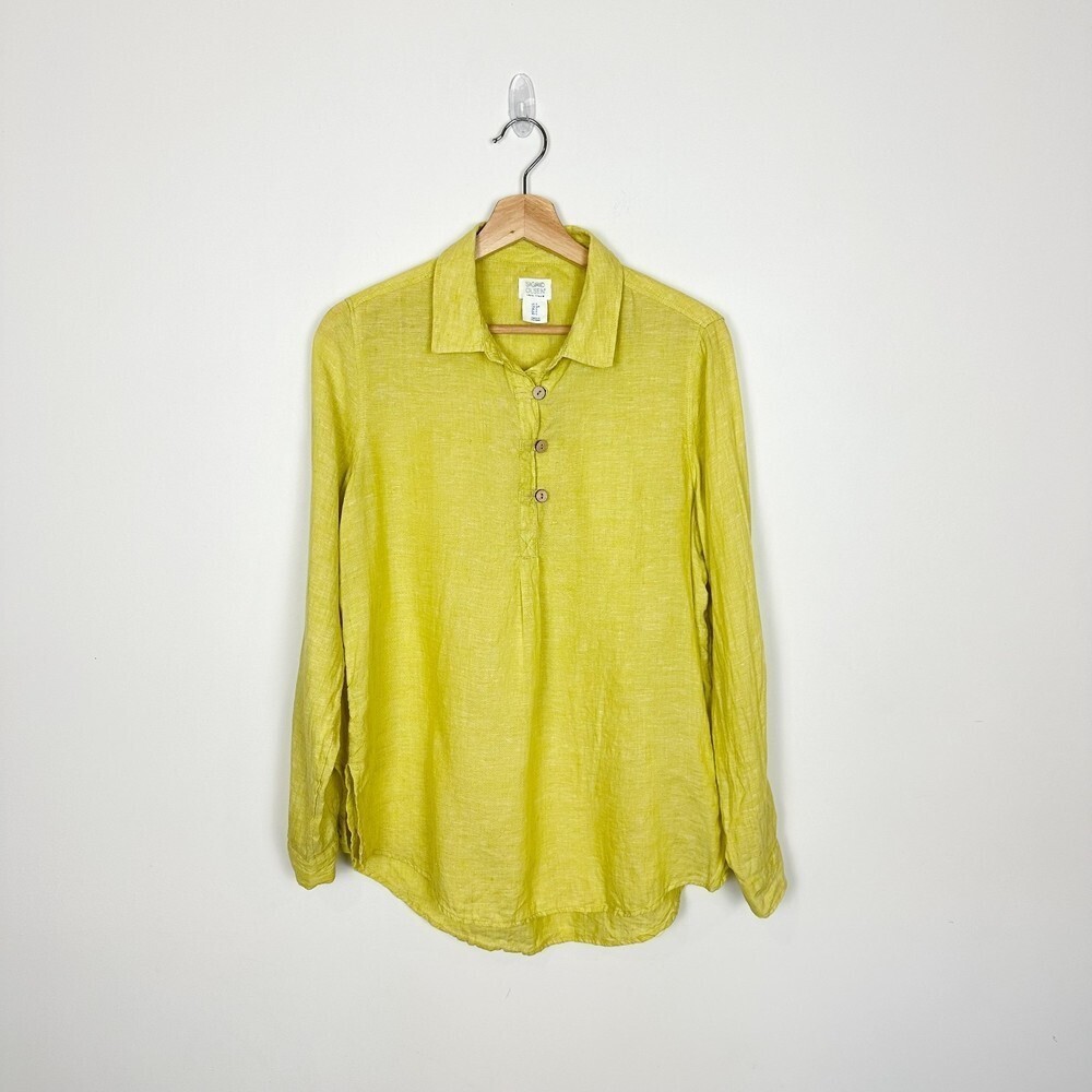 Sigrid Olsen Green / Yellow 100% Linen Tunic Top Small